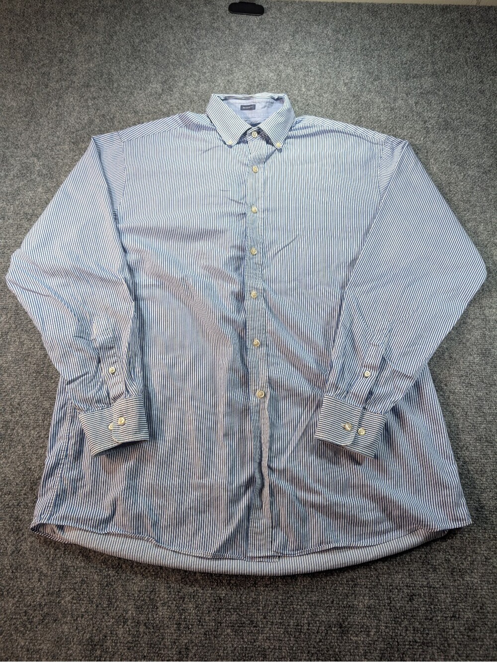 Tommy Hilfiger Regular Fit Blue White Striped Dress Shirt Size 161/2 34 35